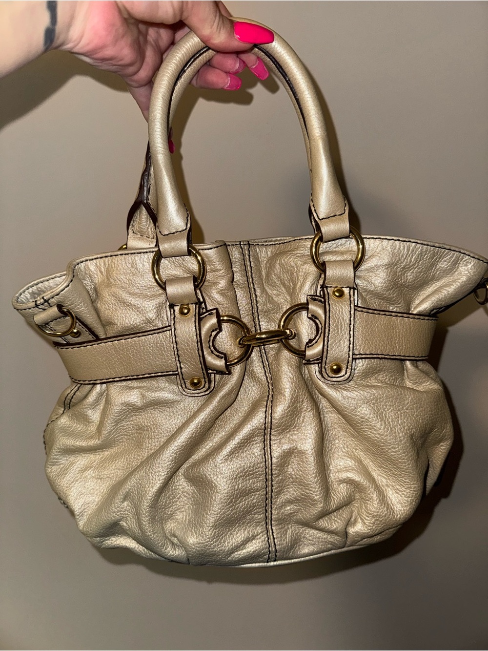 Maxx New York Y2K Leather Tote Handbag in Beige